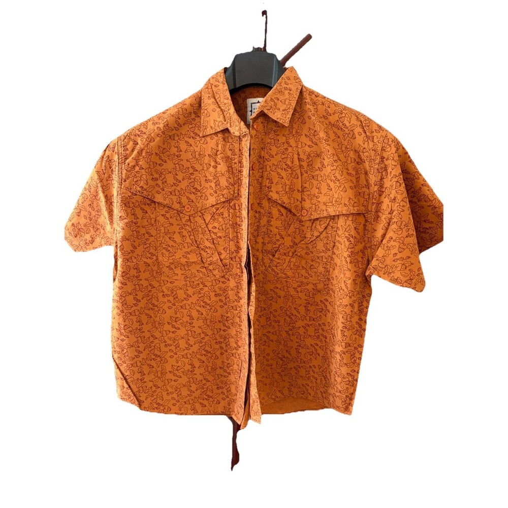 Vintage 90s Mixed Blues Acorn Autumn Button Down Short Sleeve Shirt
